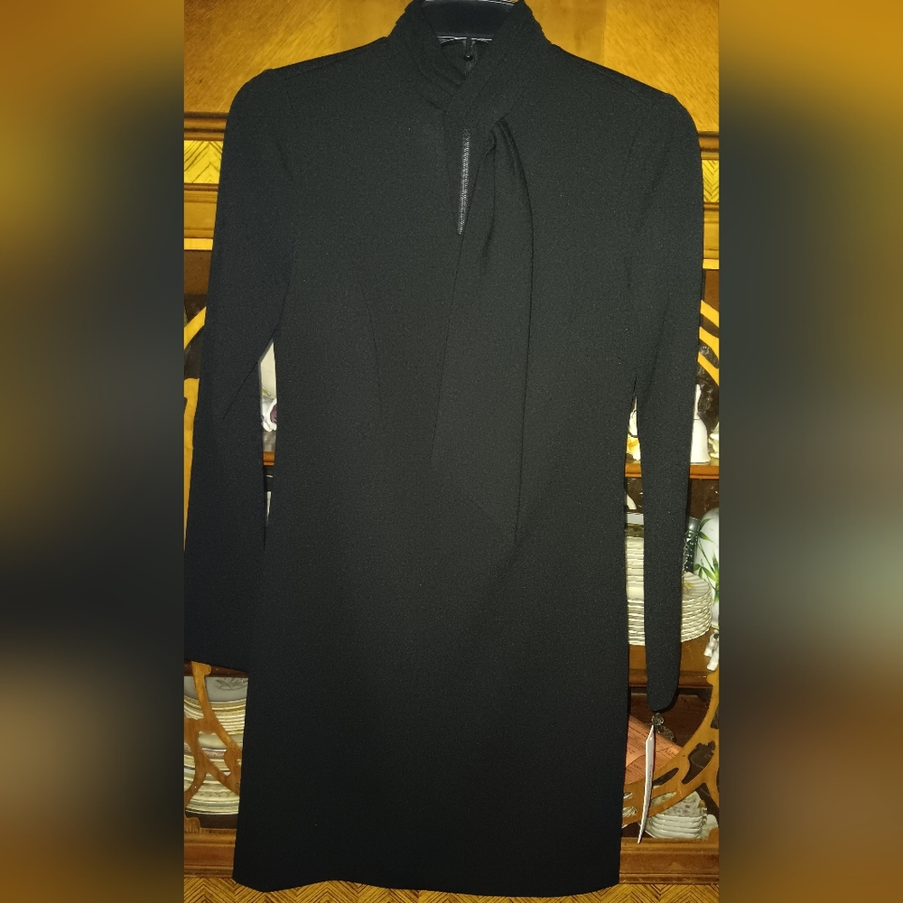 SOLD!!!!! CALVIN KLEIN Sleeve Tie Neck Scuba Crepe Dress in Black